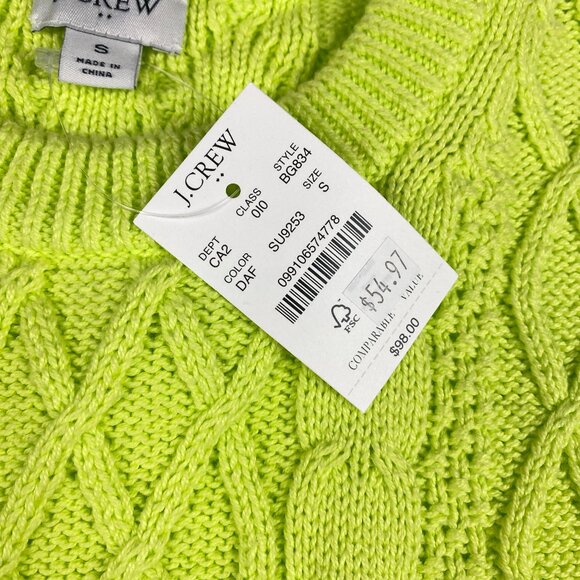 NWT J Crew Factory Cable Crewneck Sweater Women's Size Small - Green Cotton - Picture 6 of 12
